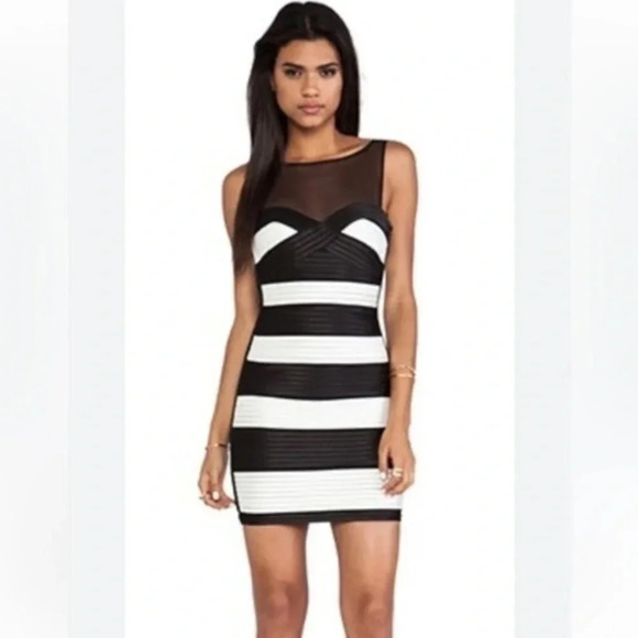 BCBGMAXAZRIA | Black & White Formal Fitted Cocktail Dress Size 4 - Picture 2 of 6